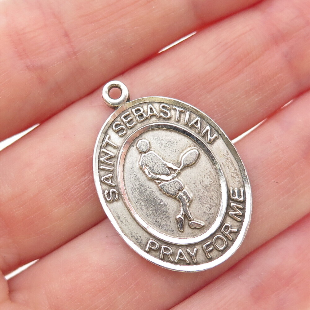BLISS 925 Sterling Silver Vintage St. Sebastian Medal Oxidized Charm Pendant